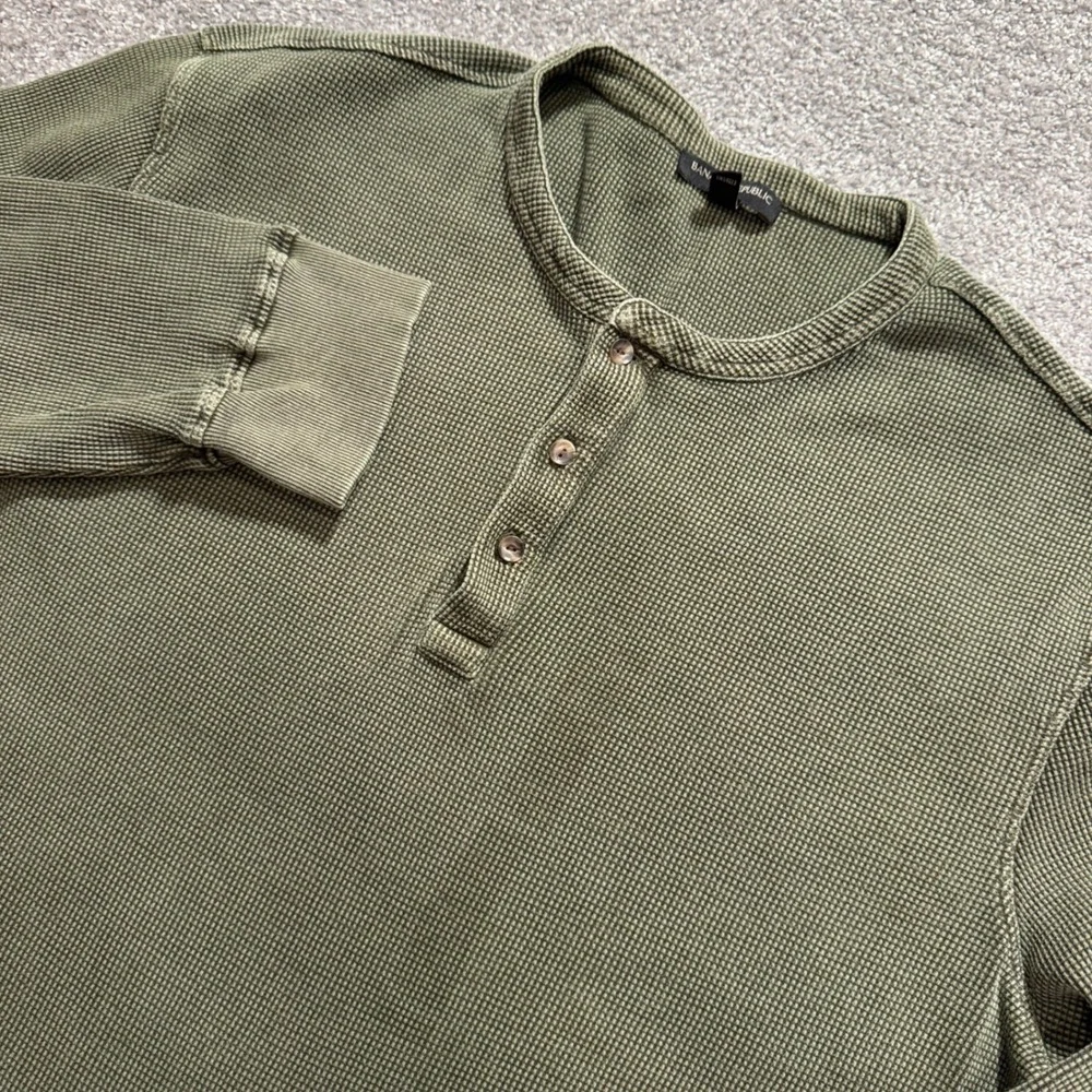 Banana Republic Henley Shirt Mens XXL Green Cotton Waffle Knit Heritage Outdoor